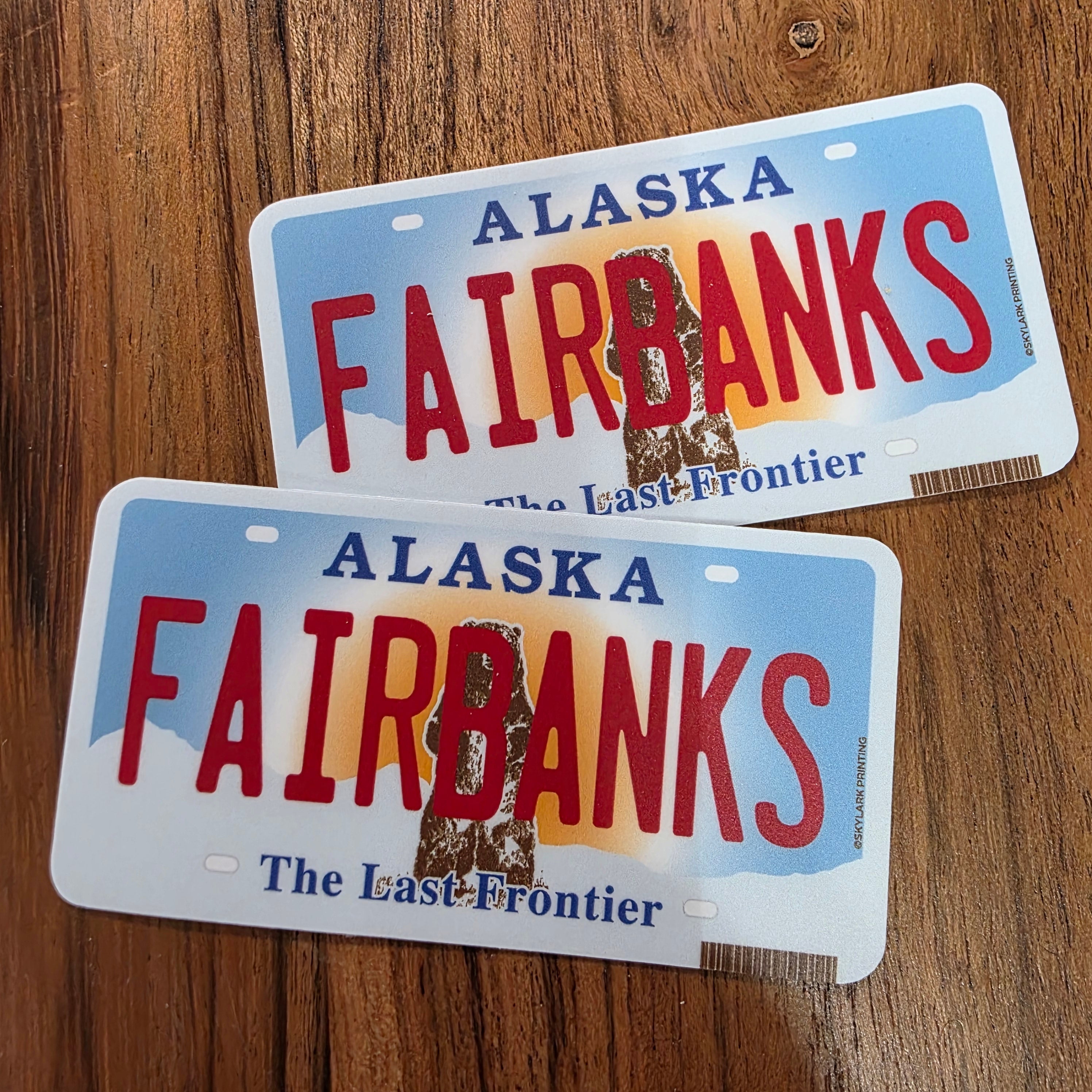 Alaska License Plate Souvenir Sticker-Fairbanks, Matte / 3"