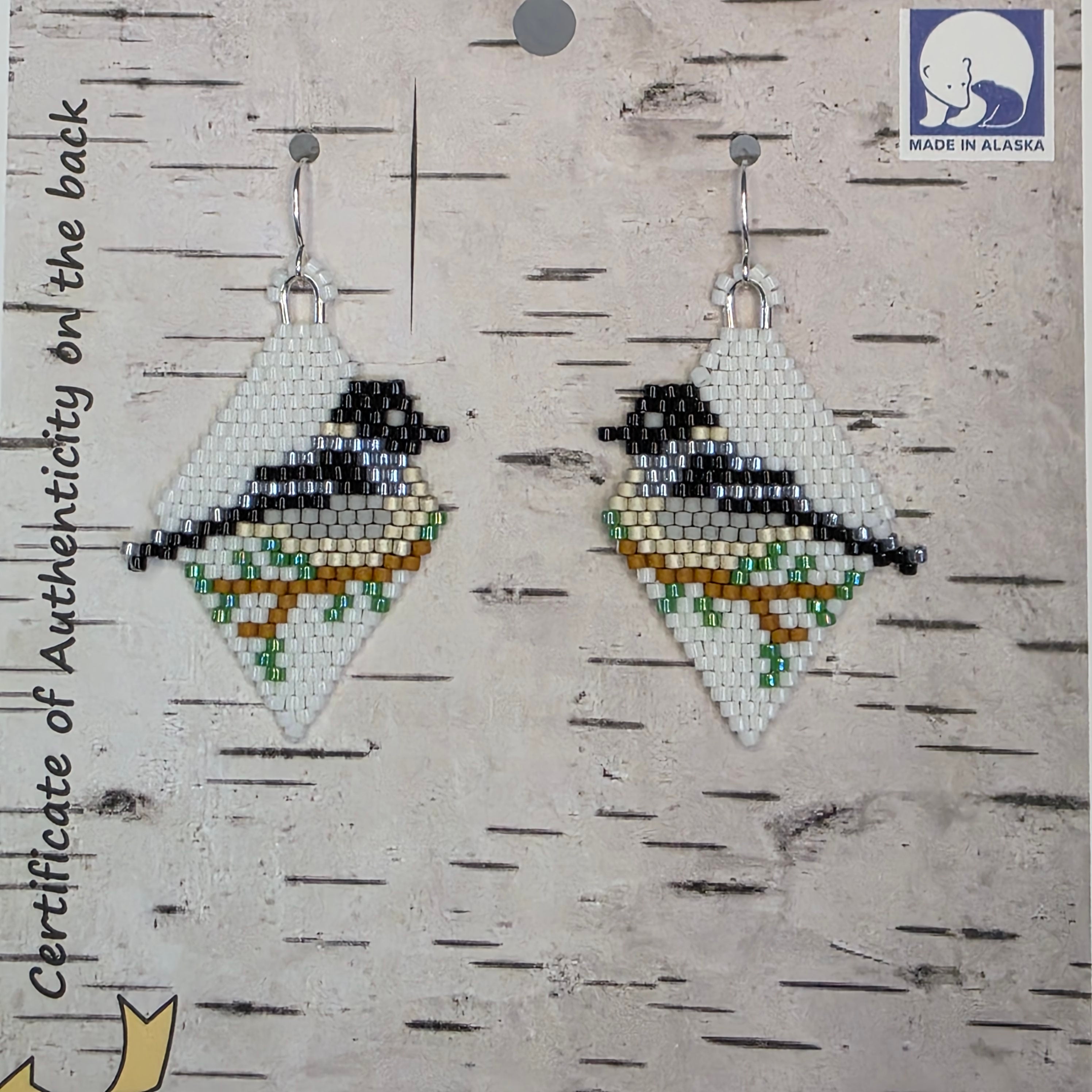 Chickadee earrings small brick-stitch