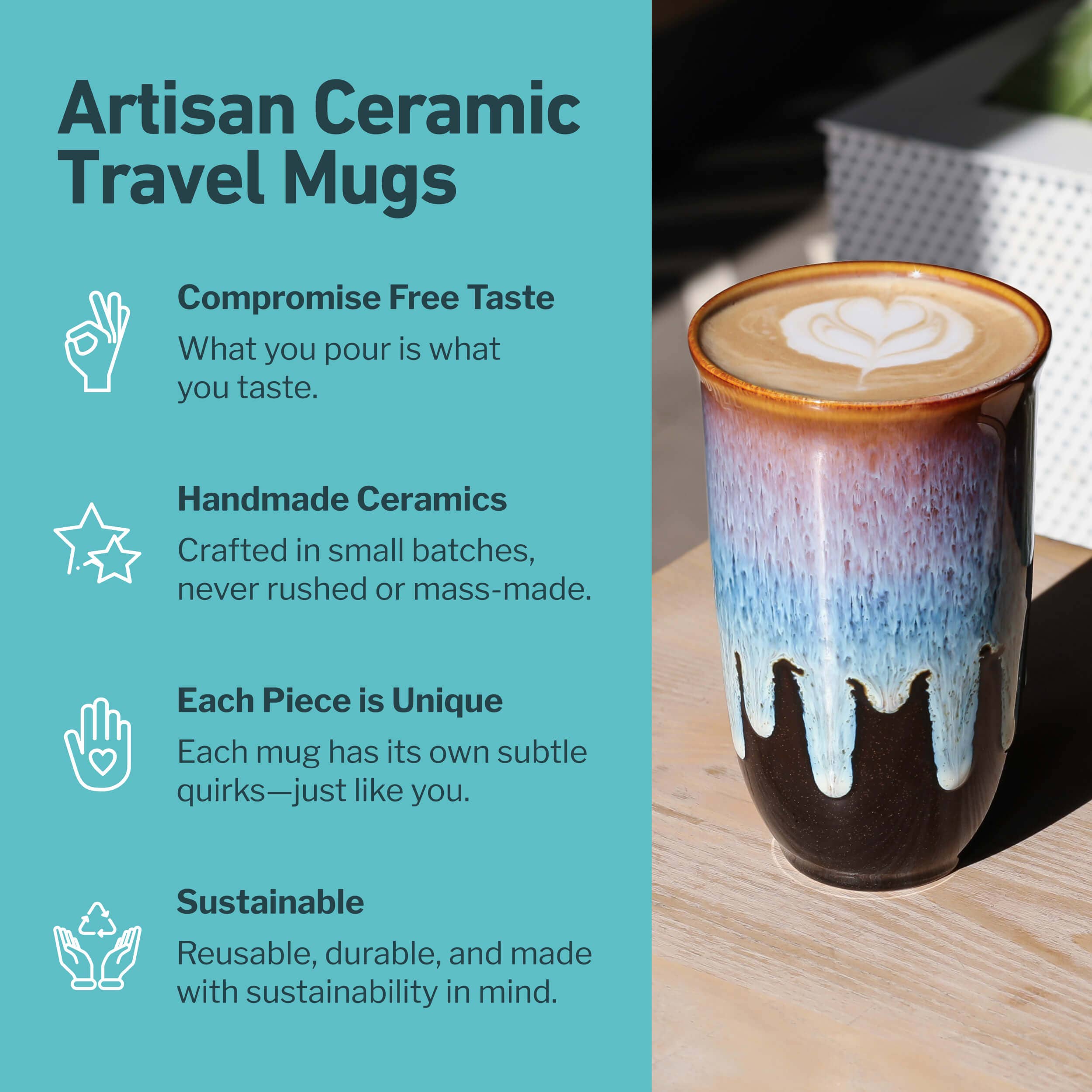 Monsoon Ceramic Travel Mug – 16oz with Lid & Sleeve