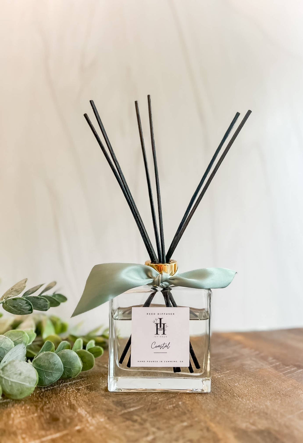 Glass Square Reed Diffuser with Gold Collar: Autumn