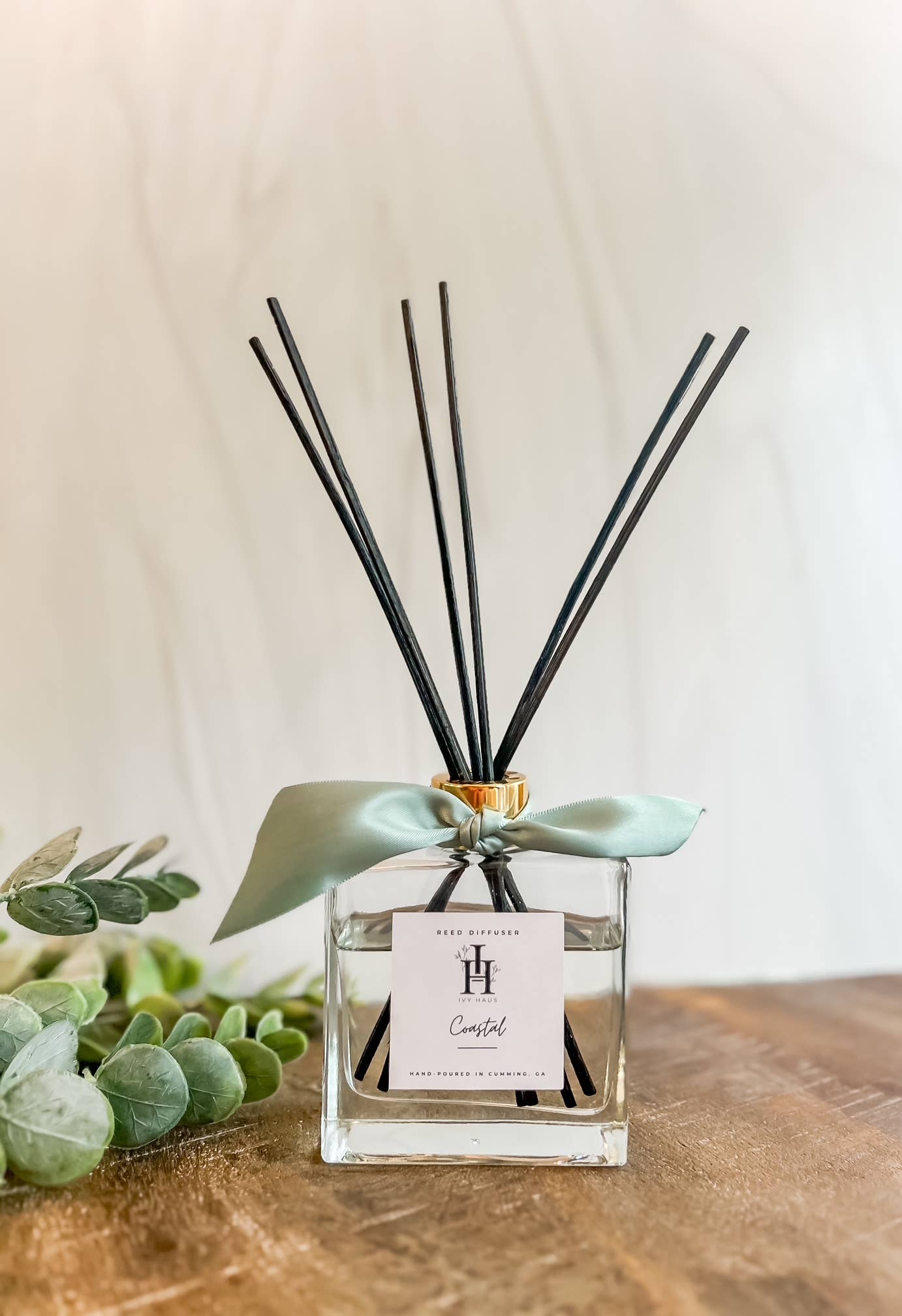 Glass Square Reed Diffuser with Gold Collar: Autumn
