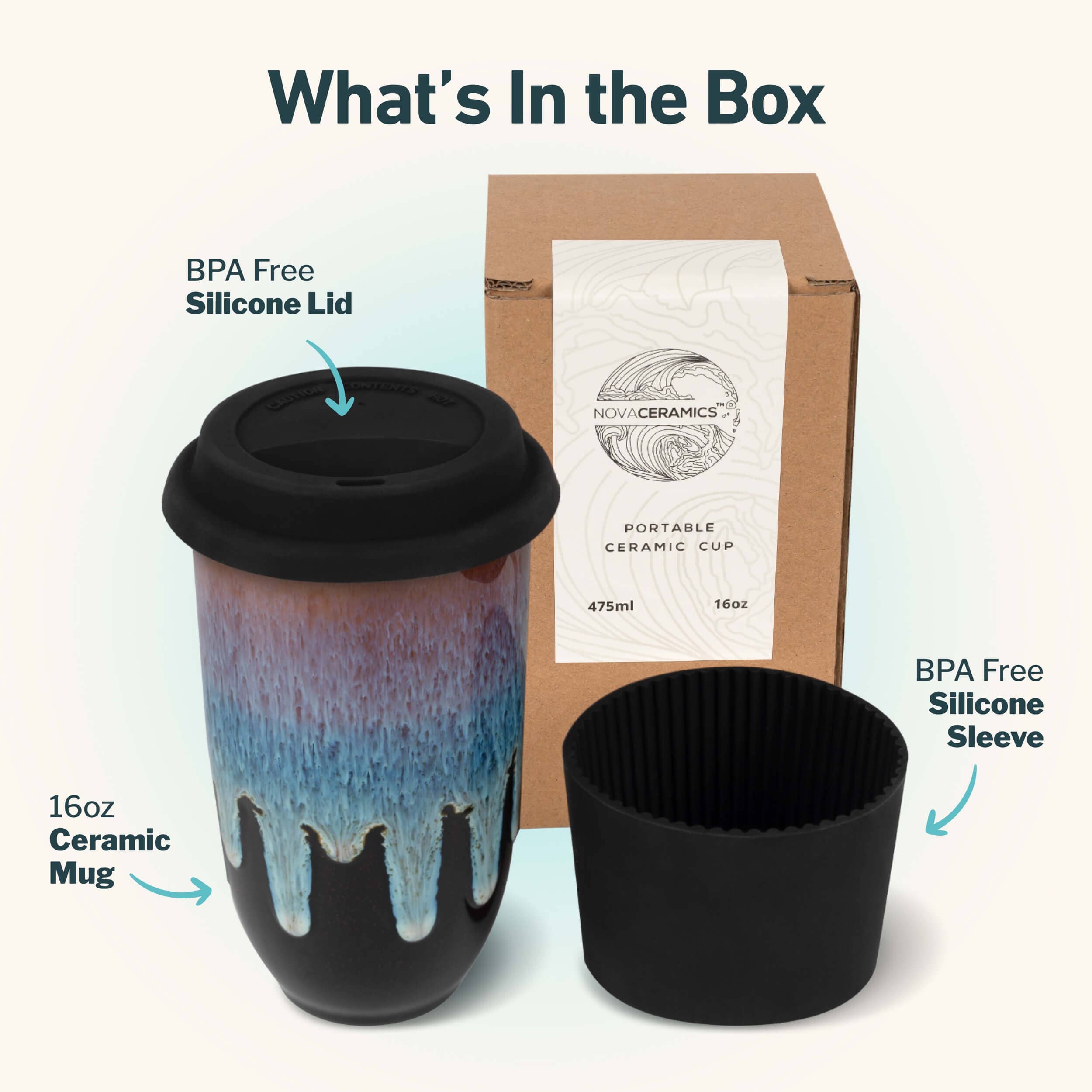 Monsoon Ceramic Travel Mug – 16oz with Lid & Sleeve