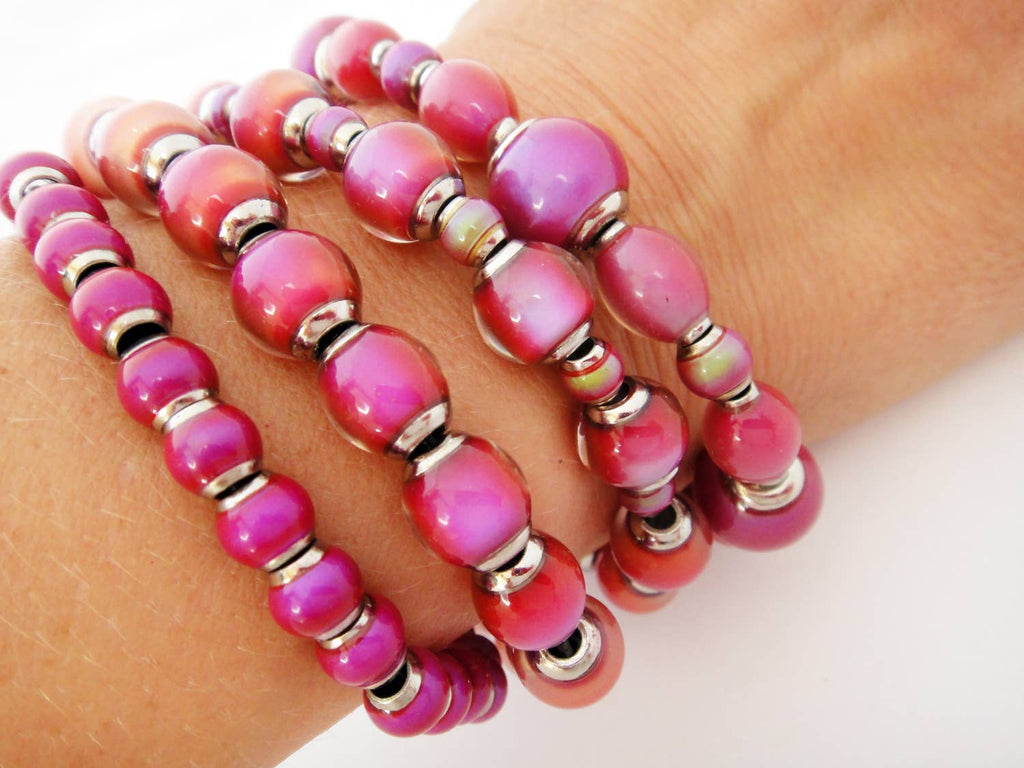 Mirage Bead Bracelet - Hot Pink