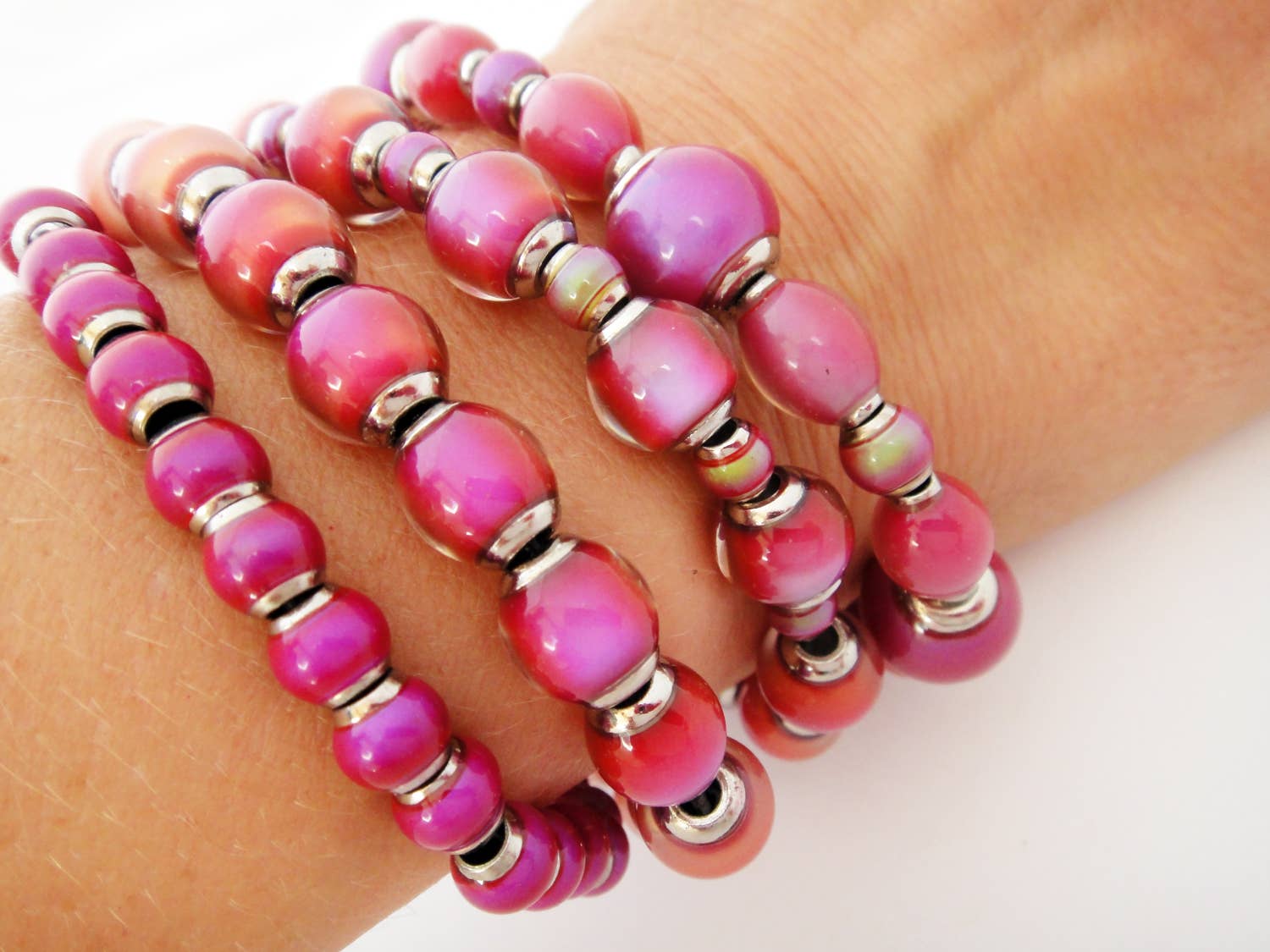 Mirage Bead Bracelet - Hot Pink